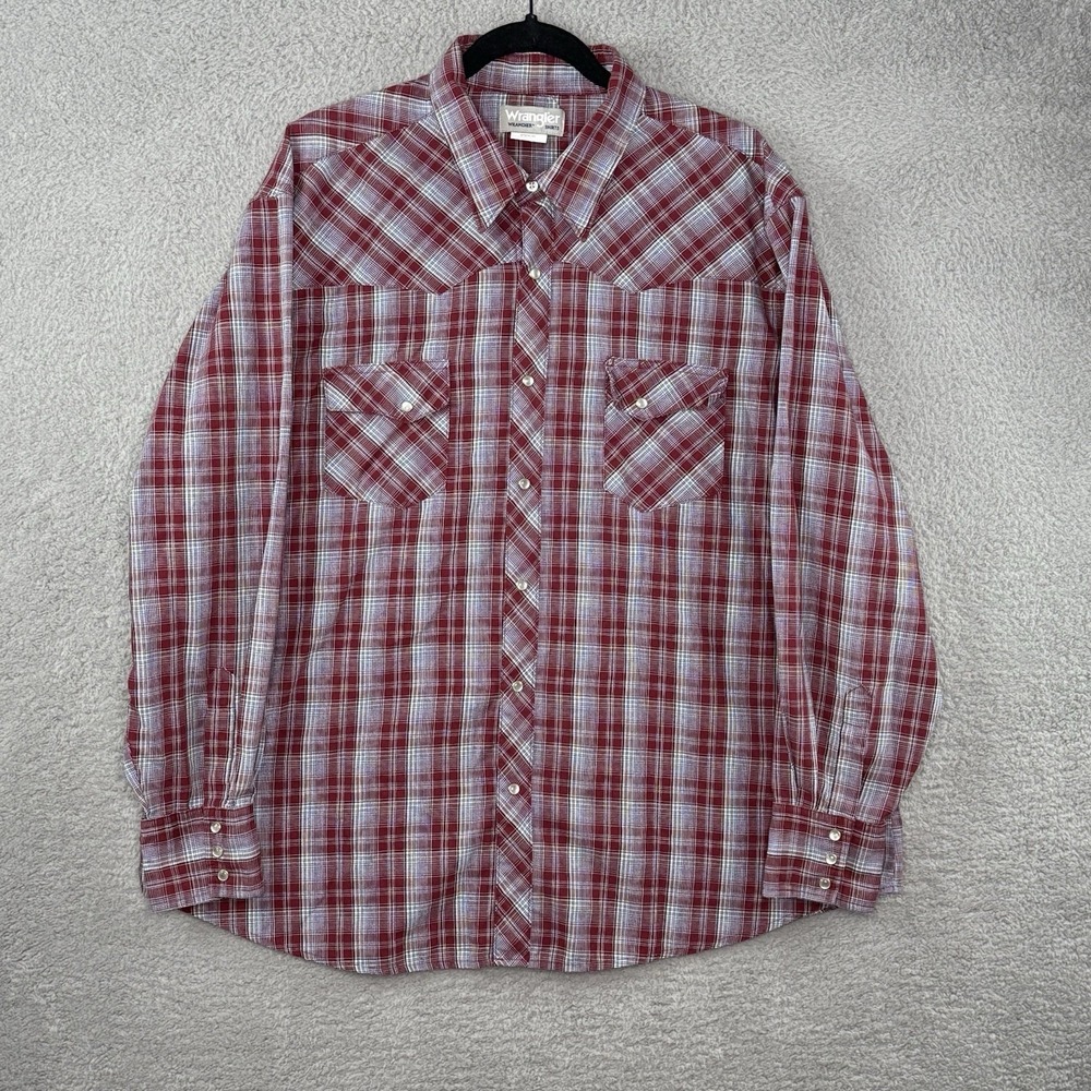 Vintage Wrangler Pearl Snap Flannel Shirt Men's Size 2XL Red Plaid Western Top